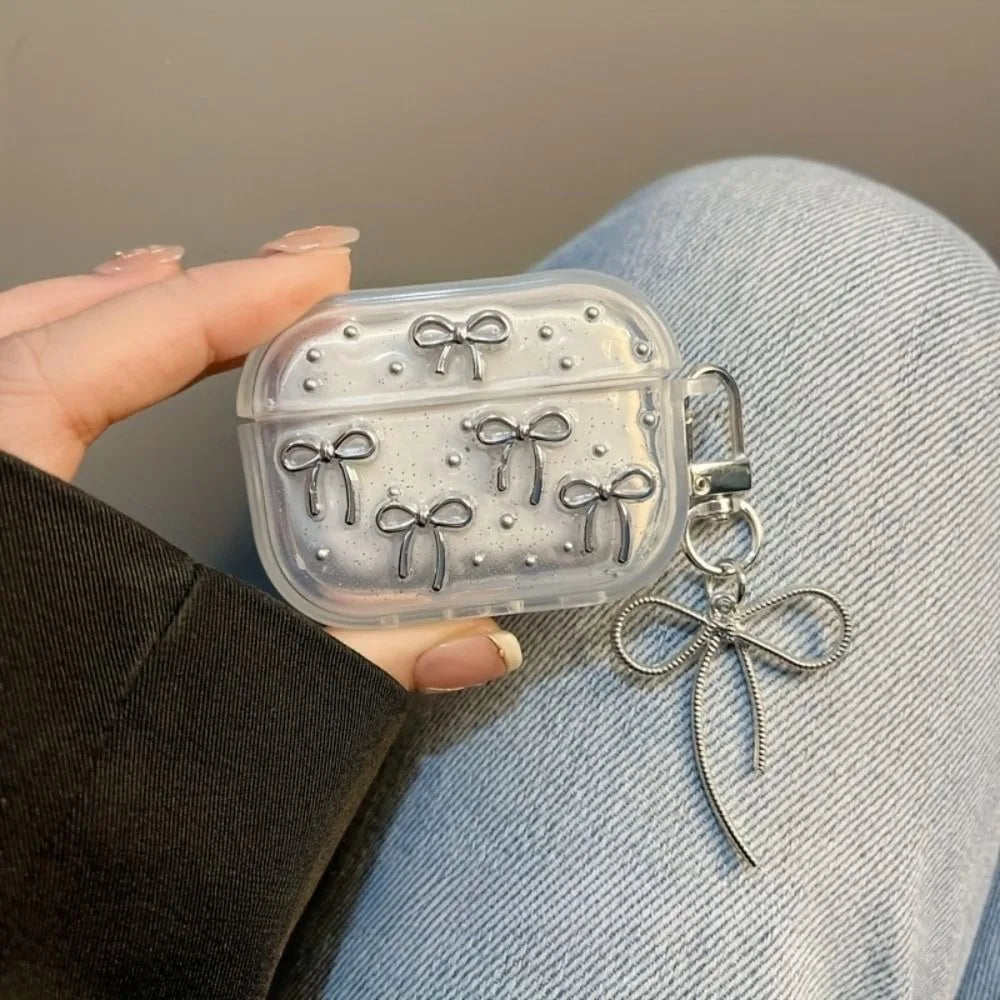 Cute Silver Bowknot AirPods Case
