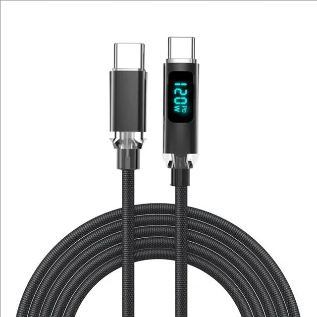 USB Type C Charger Cord 120W High-speed with LED Digital Display
