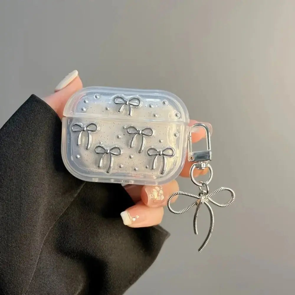 Cute Silver Bowknot AirPods Case
