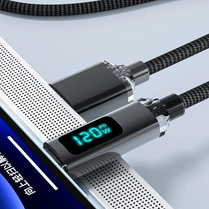 USB Type C Charger Cord 120W High-speed with LED Digital Display