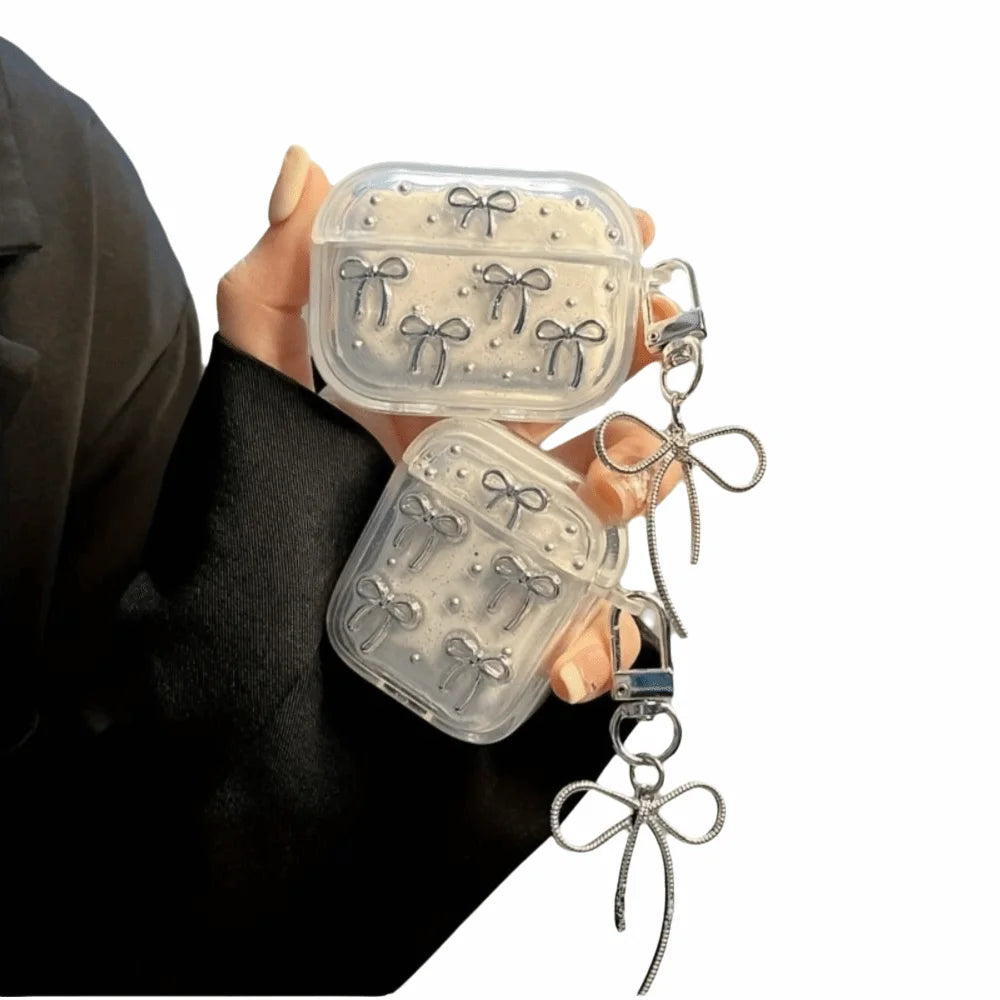 Cute Silver Bowknot AirPods Case