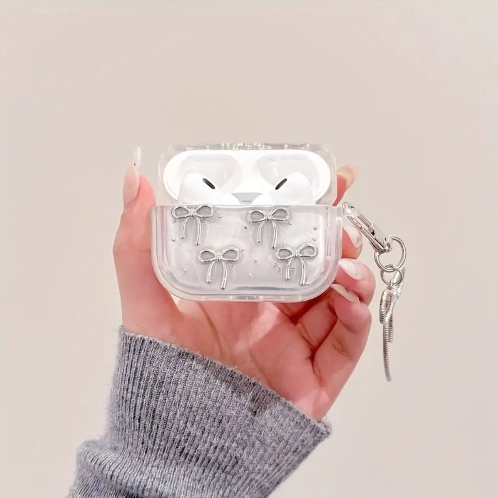 Cute Silver Bowknot AirPods Case